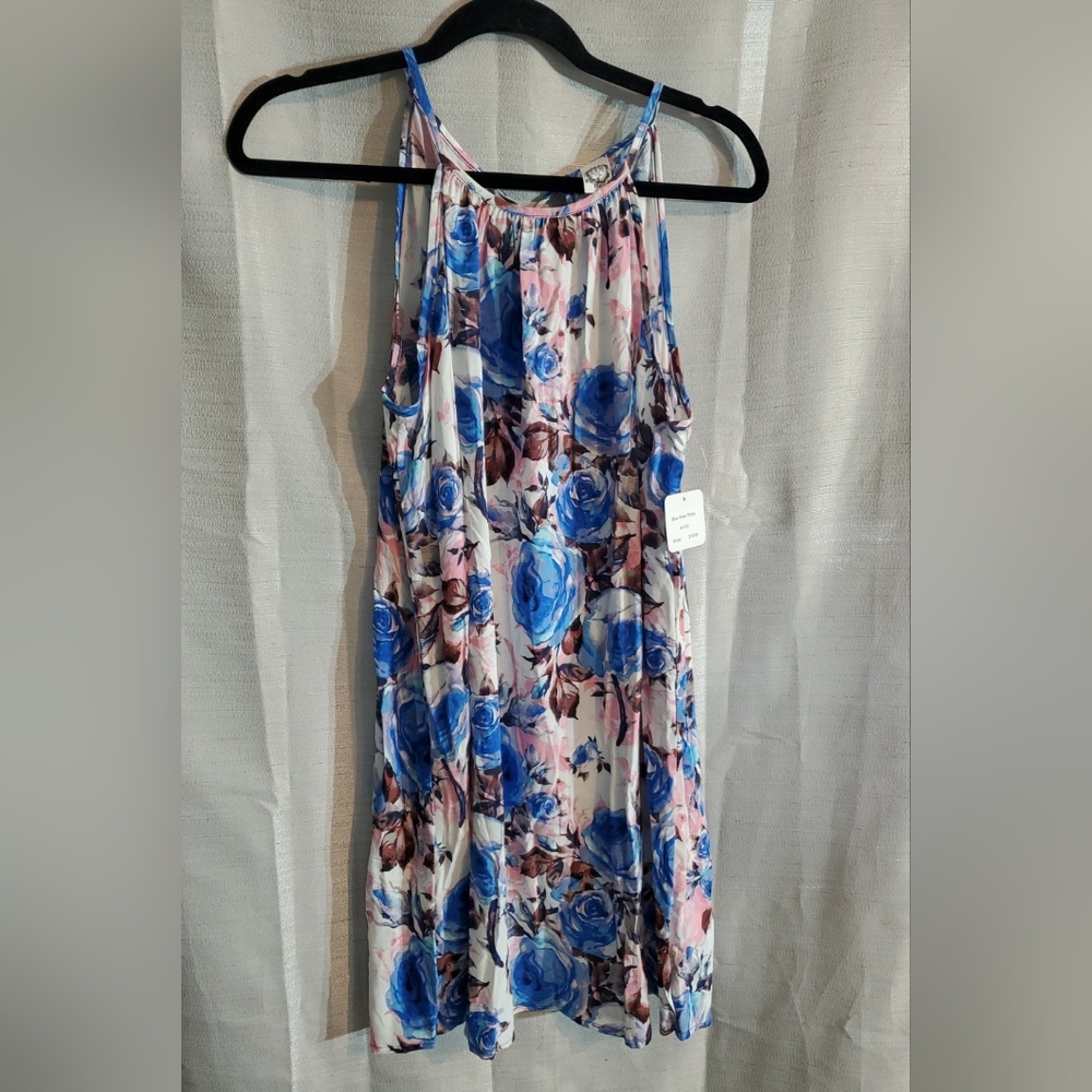 Sun And Moon Sm Blue Pink Floral Midi Halter Summer Wedding Guest Dress